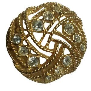 Vintage Gold-Tone Filigree Rhinestone Brooch Pin 1.5"